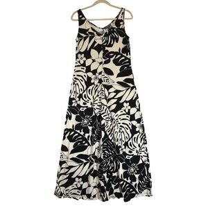 Tommy Bahama Leaf Relief Linen Long Maxi Dress Sz S‎ Tropical Sleeveless Stretch